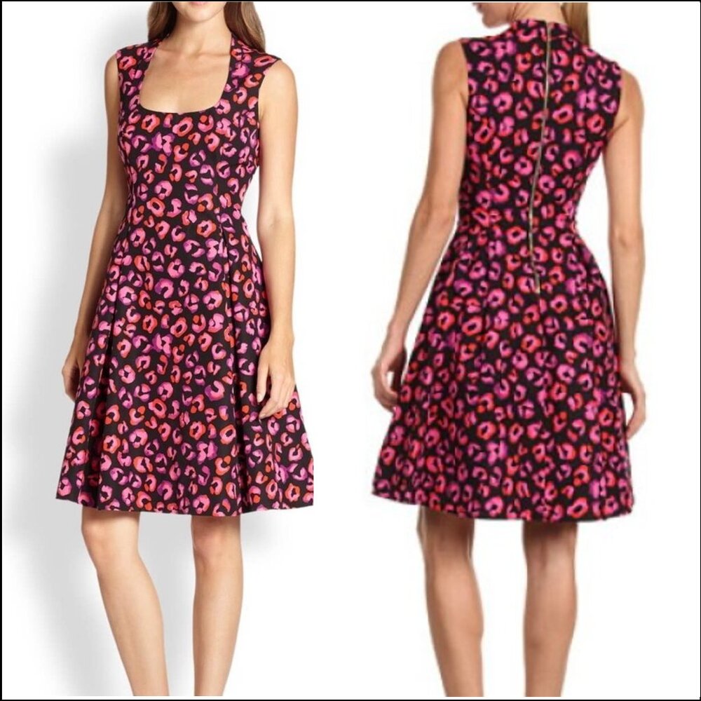 Kate Spade ♠️ Kimi Sleeveless Animal Print Fit & Flare Dress w Pockets, Pink, 10